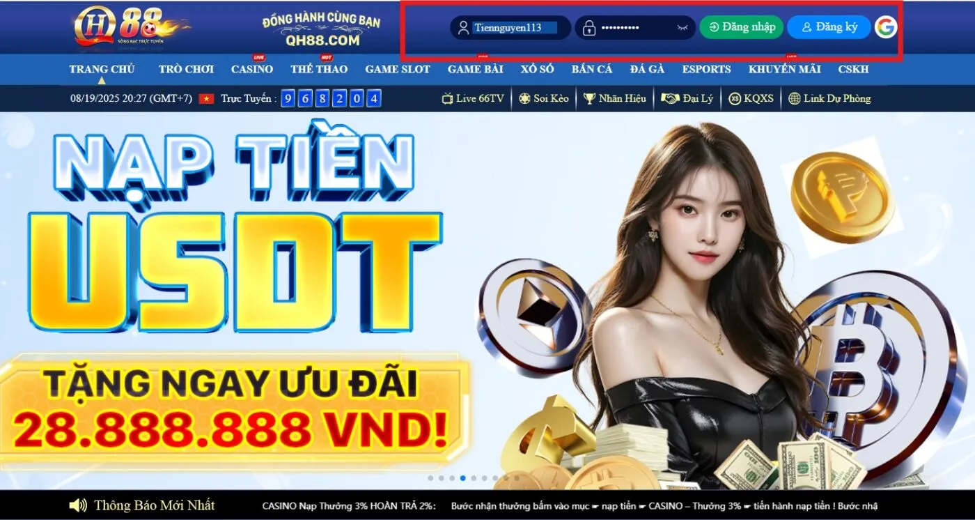 Các bước đăng nhập QH88