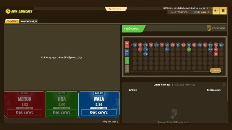 Giao diện cược đá gà ODIN