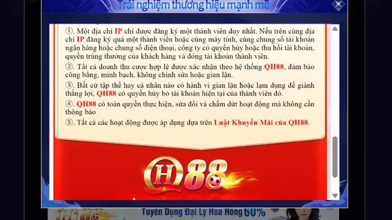 Điều khoản khuyến mãi tại QH88