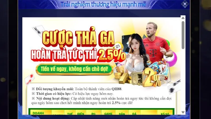 Ưu đãi hoàn trả cực lớn tại QH88 - Siêu khuyến mãi cho cược thủ