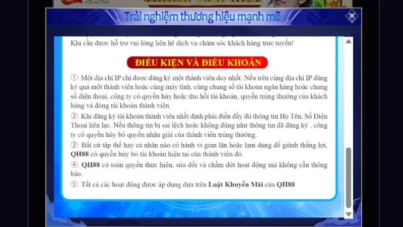 Điều khoản tại QH88 đảm bảo minh bạch trong cá cược