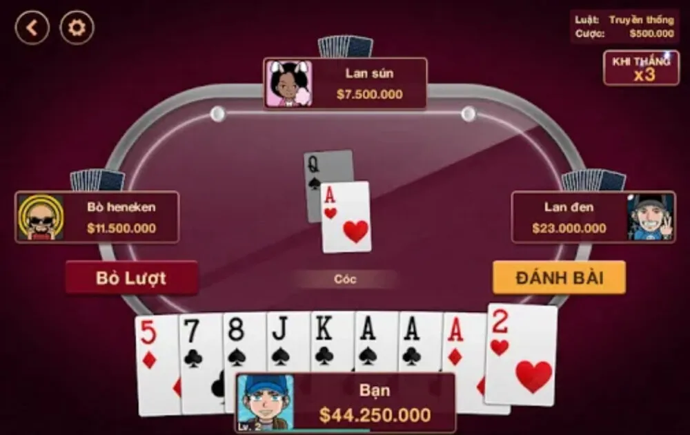 Người chơi chiến thắng là người hết bài trên tay
