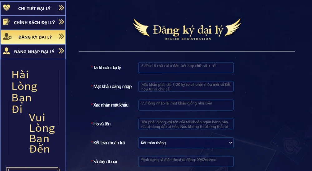 Các thông tin bắt buộc khi đăng ký làm đại lý QH88