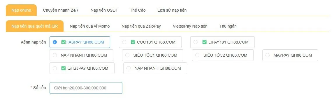 Nạp tiền qua ví điện tử