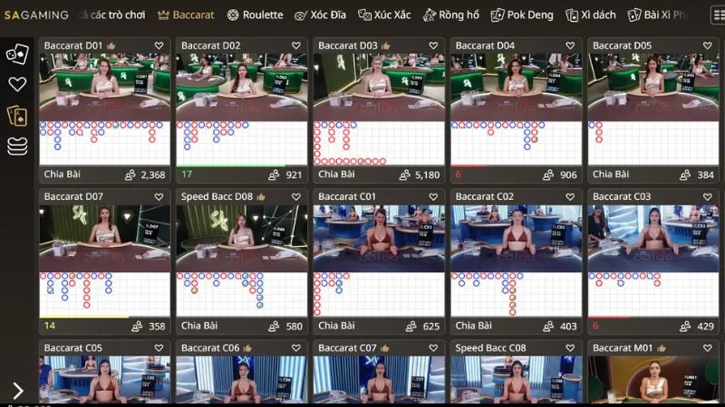 Đa dạng các trò chơi các trò chơi tại sảnh casino SA Gaming Live