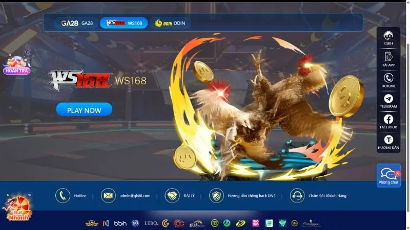 Giao diện sảnh đá gà WS168 tại nhà cái QH88
